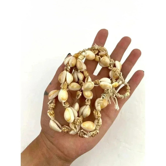 VTG Cowrie Shells Natural Seashells Beaded Long Necklace Handmade 36" - Picture 6 of 9